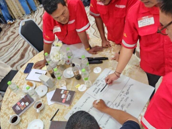 Group working through a case study during the mini-workshop