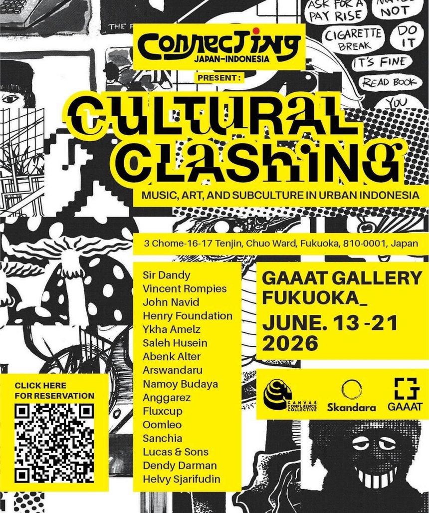 Cultural Clashing exhibition poster - 16 Jakarta artists, Gaaat Gallery Fukuoka, 13-21 June 2026, co-organised by Skandara